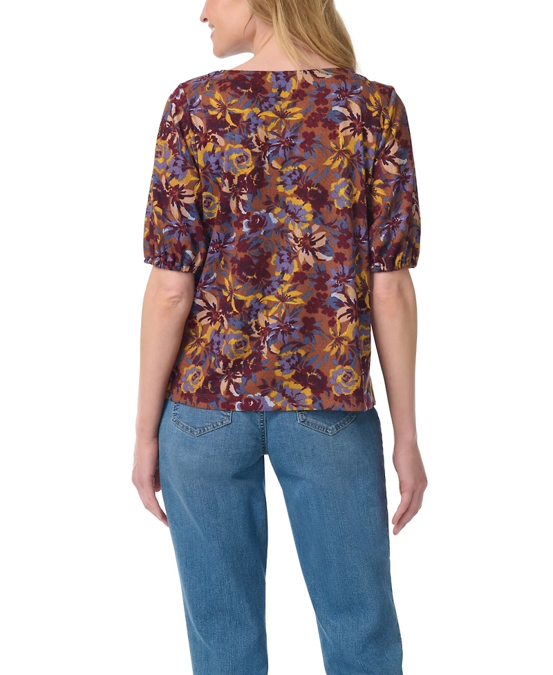 Gloria Vanderbilt Women's Tyler Boat-Neck Elbow-Sleeve Print T-Shirt
