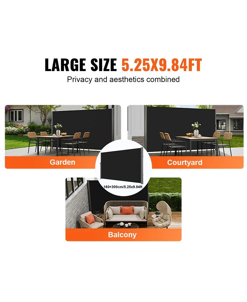 Vevor Retractable Side Awning 71''x 118'' Patio Screen Fence Divider Fencing