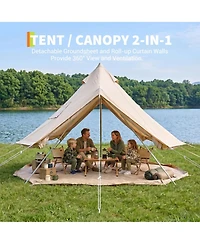 Maxsa Canvas Bell Tent with Stove Jack, 4-Season Glamping Yurt Tent with Pvc Floor, Mesh Windows, Roof Vent