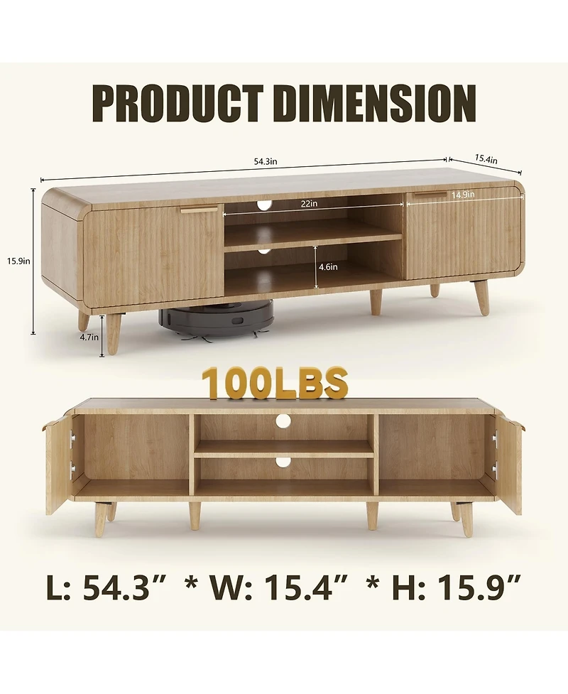 gaomon Tv Stand for 65 Inch Tv, 54 in. Media Tv Console with Open Storage Shelves, Storag-e Cabinet, Modern Entertainment Center for Living Room