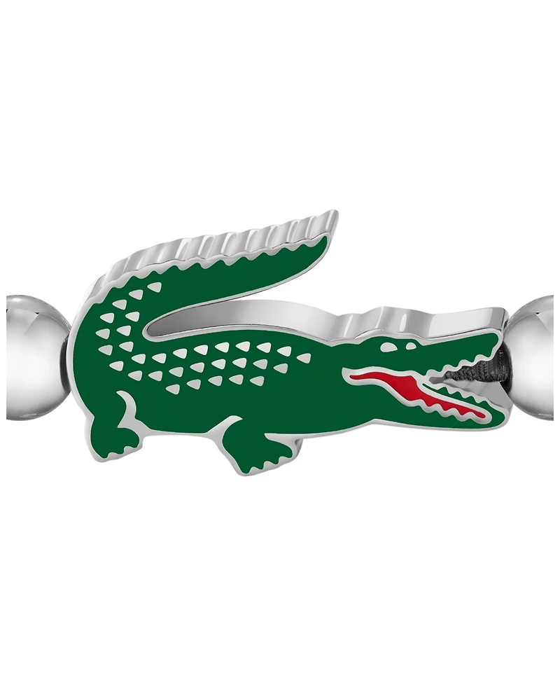 Lacoste Men's Matchpoint Silver-Tone Stainless Steel with Green Enamel Crocodile Beaded Bracelet