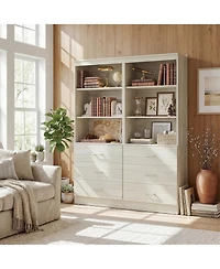 Aheaplus 71" Wooden Storage Cabinet with 3-Drawers, Closet Organizer Shelves