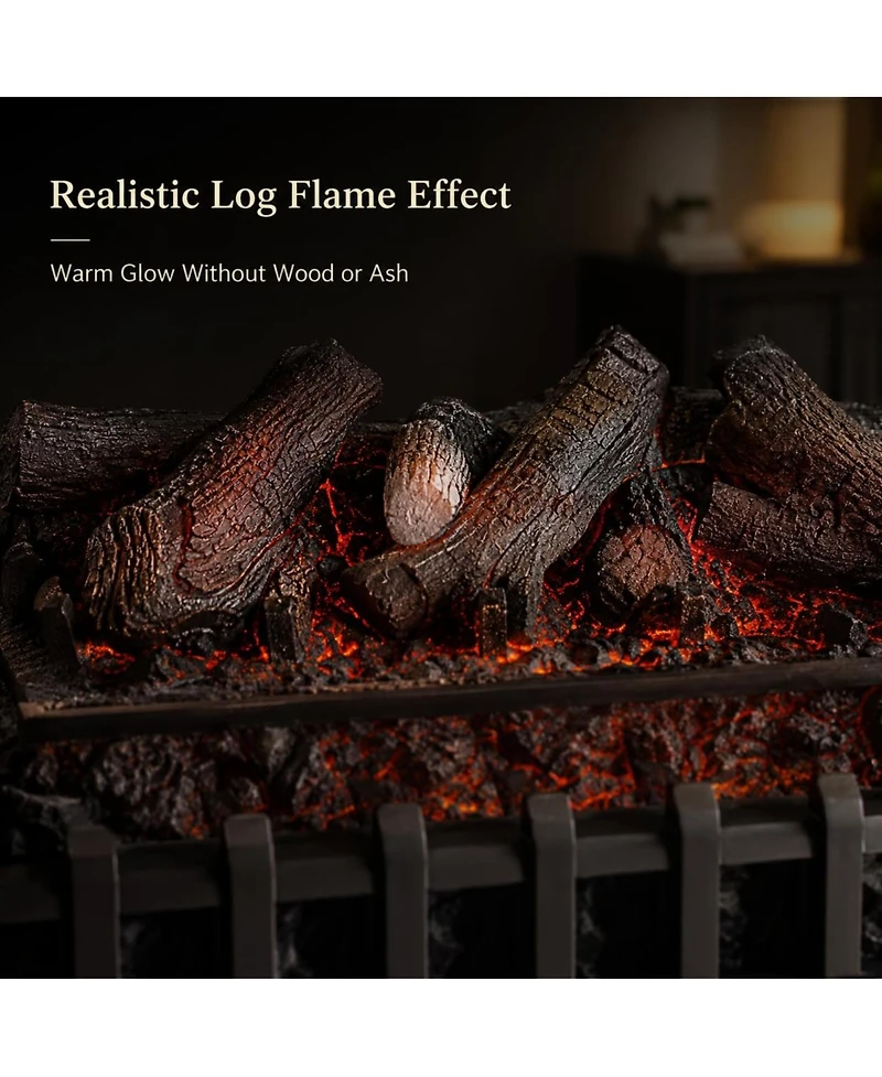 Gaomon 26 Inch Electric Fireplace Logs, 1500W Fireplace Heater with Wood Log Style, Single Flame, 3 Brightness Levels, Remote Control, Steel Abs, 120V