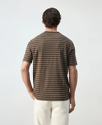 Mango Men's Crew Neck Stripe Cotton-Linen Blend T-Shirt