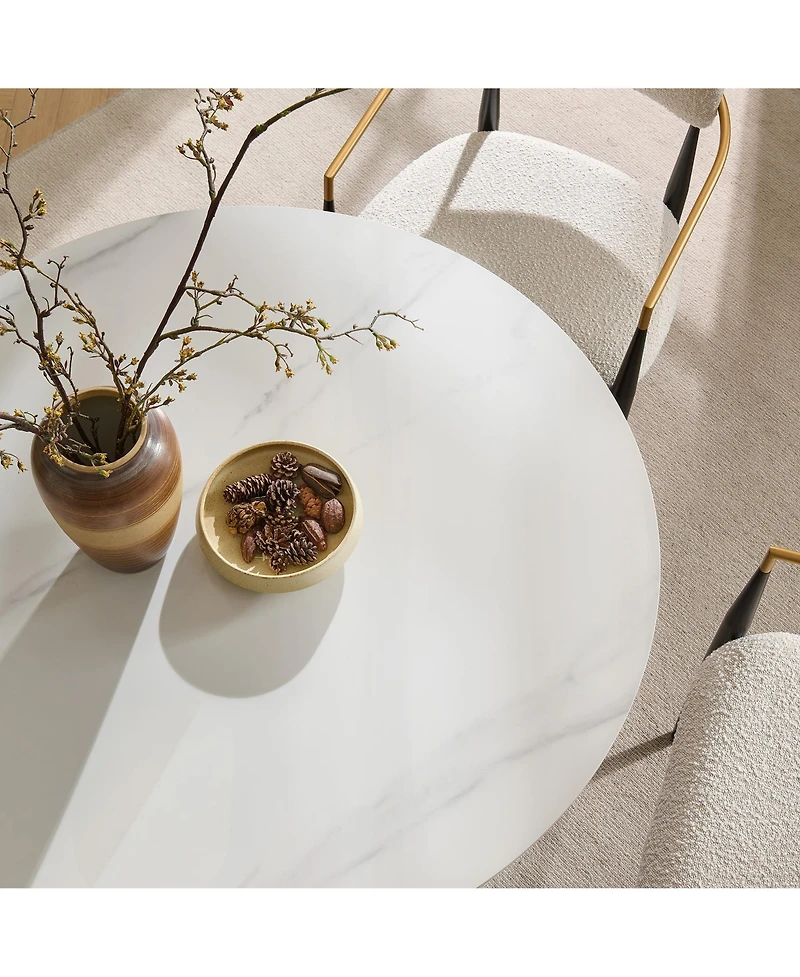 Morden Fort 42" Elegant Marble Top Wood Pedestal Base Dining Table for Kitchen Dinner Room Sintered Stone Seats 4
