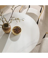 Morden Fort 42" Elegant Marble Top Wood Pedestal Base Dining Table for Kitchen Dinner Room Sintered Stone Seats 4