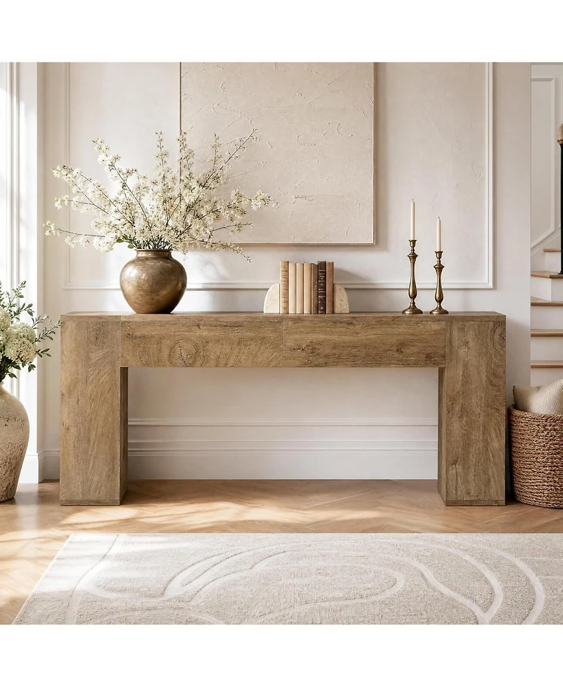 Tribesigns Extra Long Console Table, 79-Inch Entryway Table with 2 Drawers and Side Storage Shelves, Farmhouse Behind Couch Table