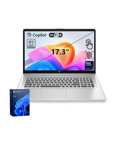 Hp 17.3" Touchscreen Business Copliot Ai Laptop, Intel Core Ultra 7 255U, Intel Graphics, 16GB DDR5, 512GB Ssd, Wi-Fi 6, Win11 Pro, Silver