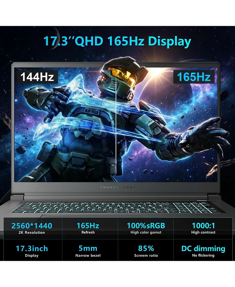 Thunderobot Storm 17 Gaming Laptop, 17.3" Qhd 165Hz 2K, Amd Ryzen 7 255, Nvidia GeForce Rtx 5070, 32GB DDR5, 2TB Ssd, Wi-Fi 6, Windows 11 Home, Black