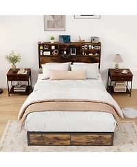 Full Bed Frame with Charging Station Storage Headboard Under-bed Space
