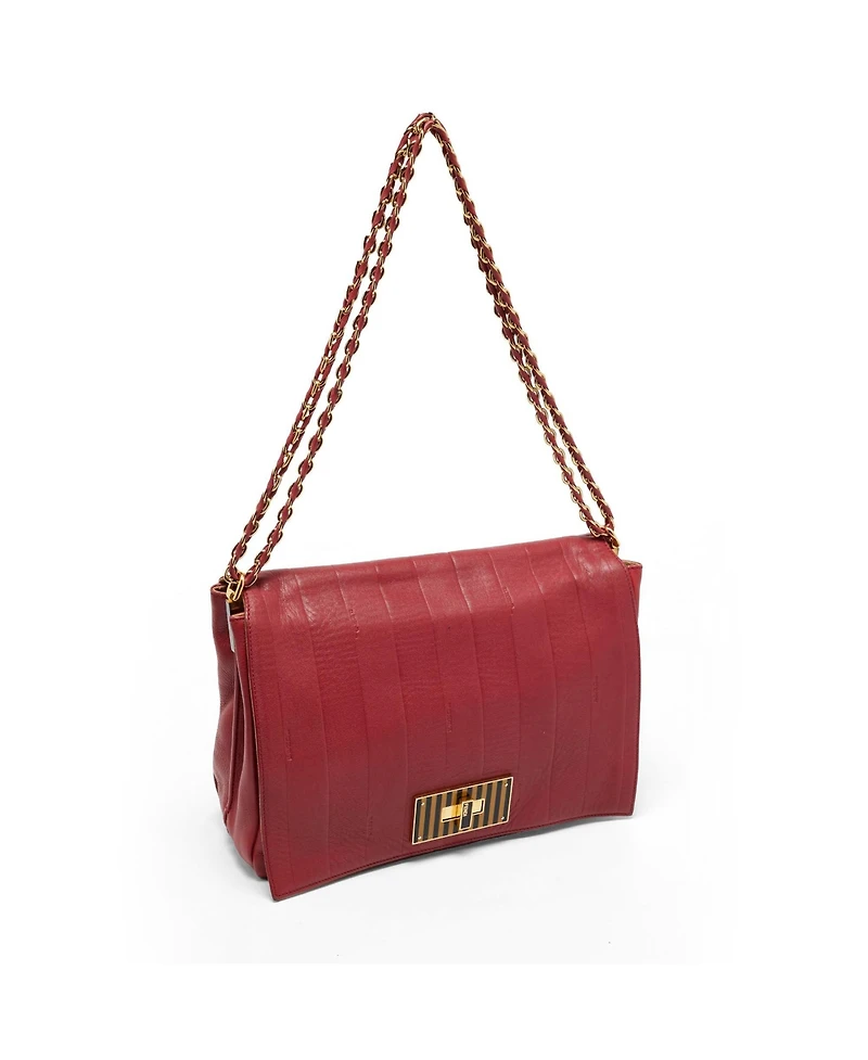 Pre-Owned Fendi Women's Large Claudia Pequin Embossed Leather Shoulder Bag