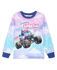 Monster Jam Toddler Girls Sparkle Smash 2-Piece Pajama Shirt and Pants Set