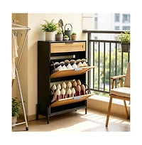 Slickblue Entryway Shoe Cabinet with 2 Flip-Top Drawers and Compact Storage