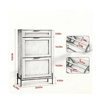 Slickblue Shoe Storage Cabinet with Rattan Finish, Flip-Top Drawer and Metal Legs