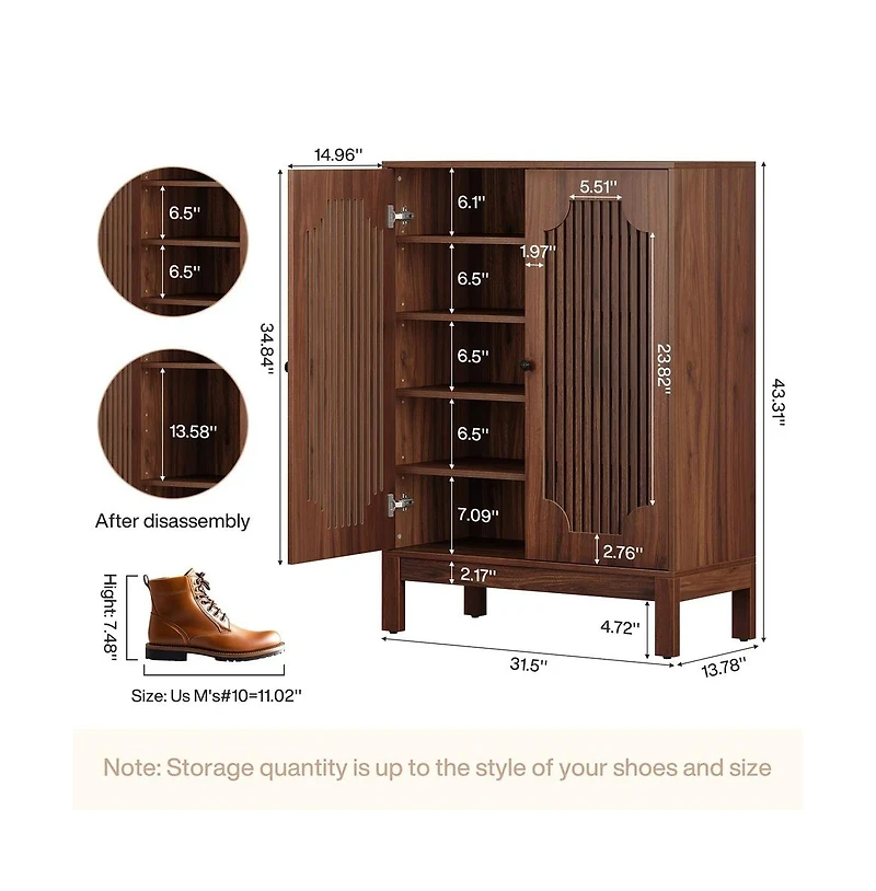 Slickblue 2 Door Mdf Shoe Storage Cabinet with Louvered Front Panels