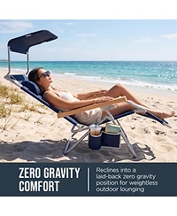 Best Choice Products Zero Gravity Beach Chair with Canopy, Folding Reclining Camp Chair, Carry Straps
