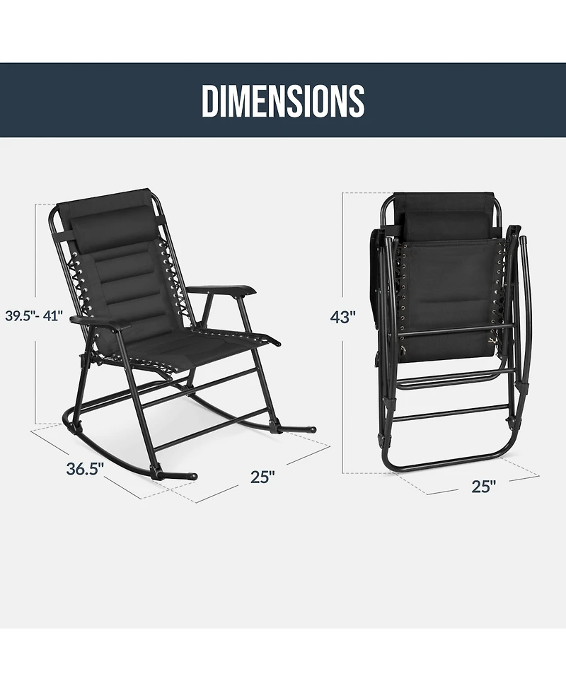 Best Choice Products Padded Folding Zero Gravity Rocking Chair with Headrest, Outdoor Camp