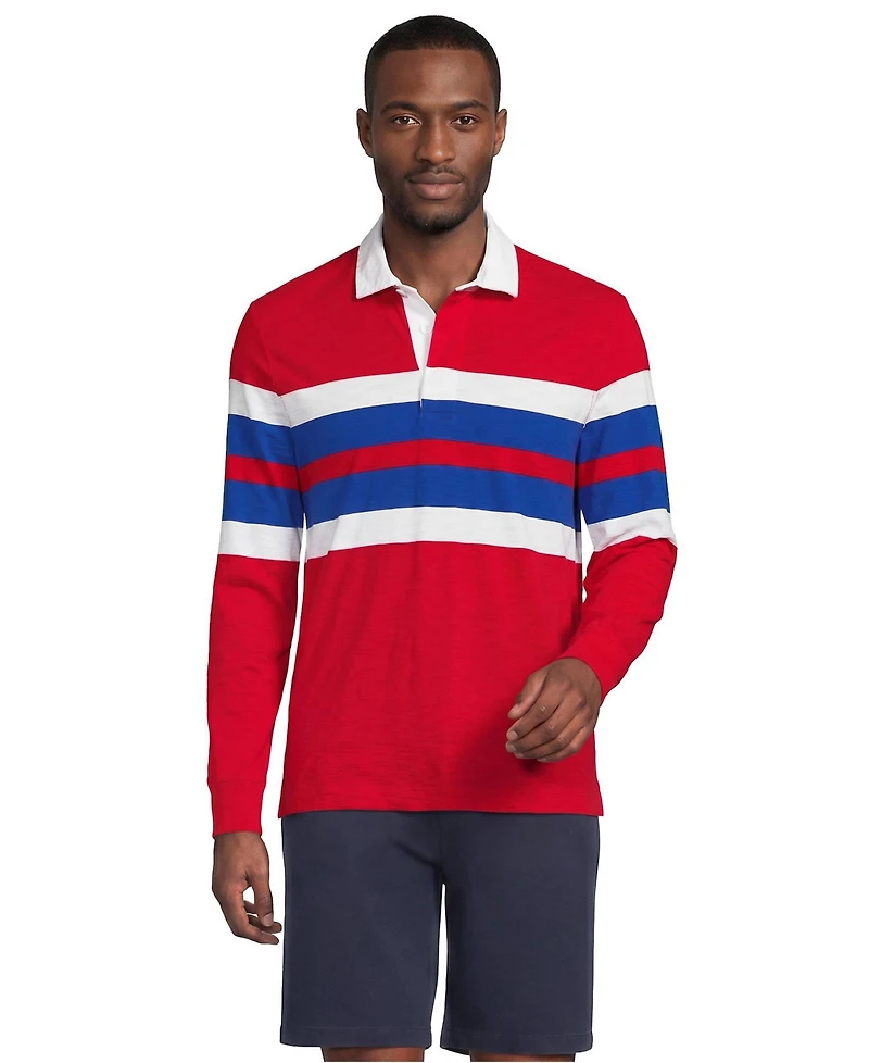 Lands' End Men's Long Sleeve Lightweight Slub Rugby Polo
