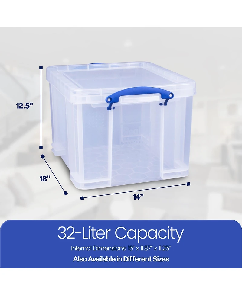 Really Useful Box 32 Liter Storage Container w/Snap Lock Handles, 6 Pack, Clear