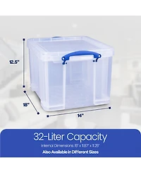 Really Useful Box 32 Liter Storage Container w/Snap Lock Handles, 6 Pack, Clear