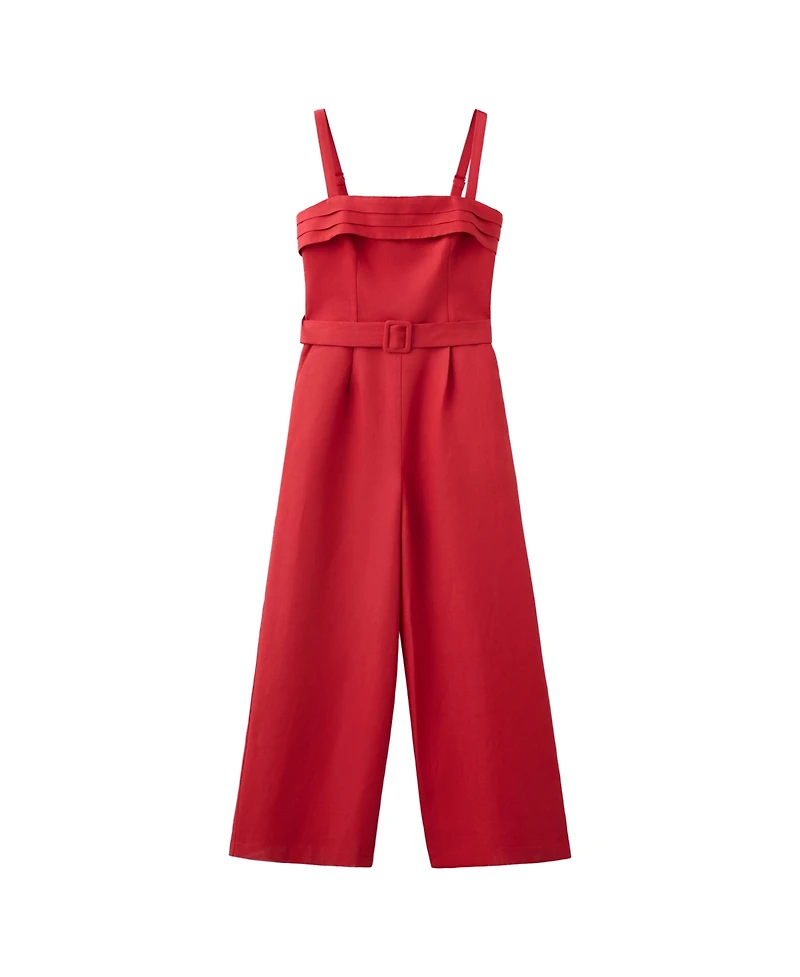 Mango Women's Belt Linen Jumpsuit