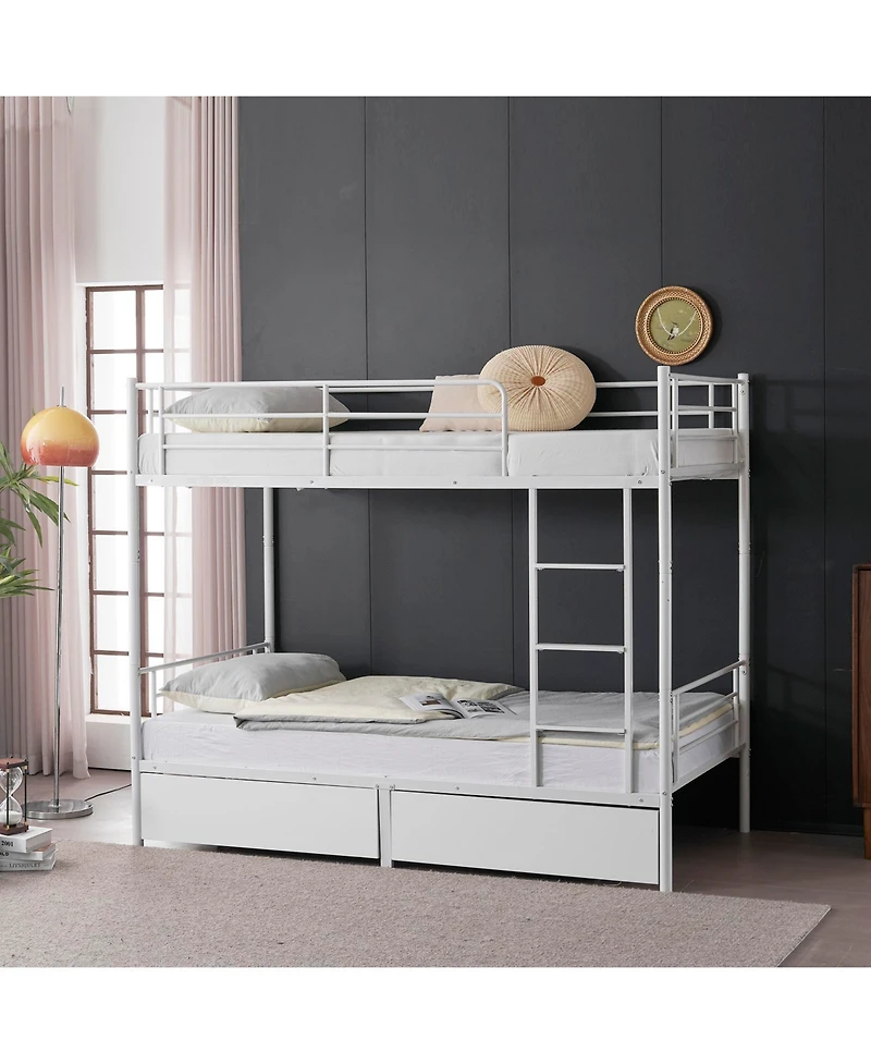 Slickblue Twin Over Twin Metal Bunk Bed with 2 Storage Drawers