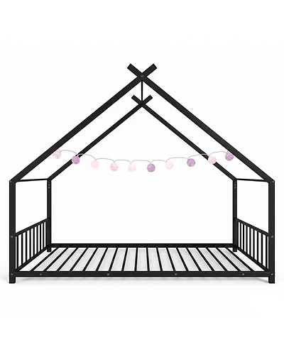 Slickblue Twin Metal House Bed Frame for Kids with Side Rails and Platform Design