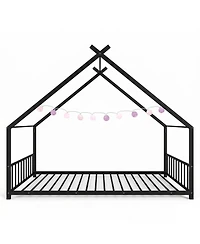 Slickblue Twin Metal House Bed Frame for Kids with Side Rails and Platform Design