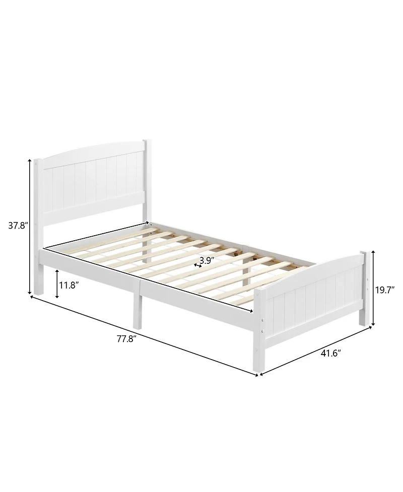 Slickblue Twin Pine Wood Bed with Curved Headboard and Vertical Stripes
