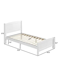 Slickblue Twin Pine Wood Bed with Curved Headboard and Vertical Stripes