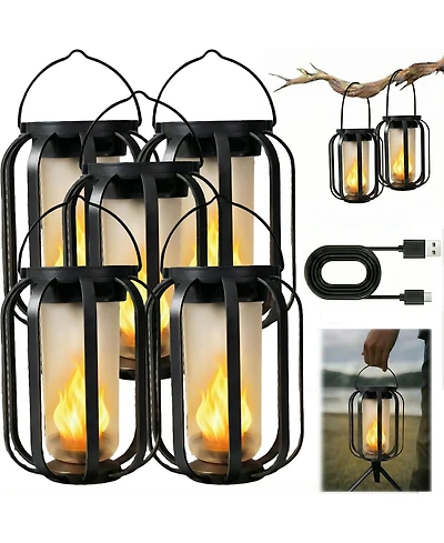 Cushry Solar Lanterns Outdoor Waterproof Hanging Solar Lantern Flickering Flame Solar Lights for Garden Patio Yard Decor (5 Pieces)