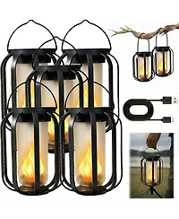 Cushry Solar Lanterns Outdoor Waterproof Hanging Solar Lantern Flickering Flame Solar Lights for Garden Patio Yard Decor (5 Pieces)