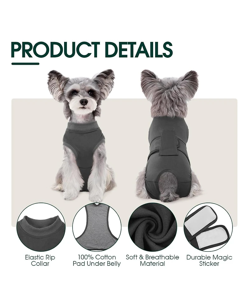 Cotton-Blend Post-Surgery Recovery Bodysuit Onesie for Dogs, E-Collar Alternative