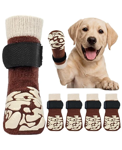 Non-Slip Breathable Recovery and Protective Dog Socks with Adjustable Straps, Set of 4