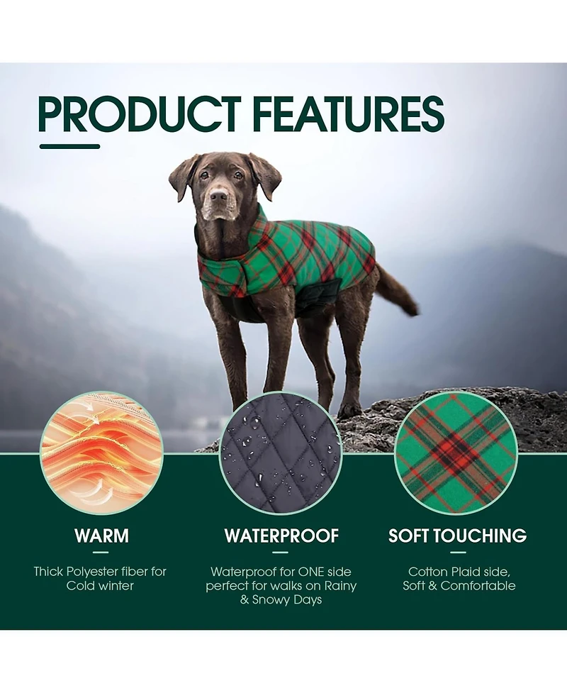 Reversible Waterproof Fleece-Lined Dog Jacket with Leash Access | Cold Weather Coat for Medium Dogs