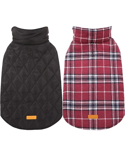 Reversible Waterproof Fleece-Lined Dog Jacket with Leash Access for Cold Weather