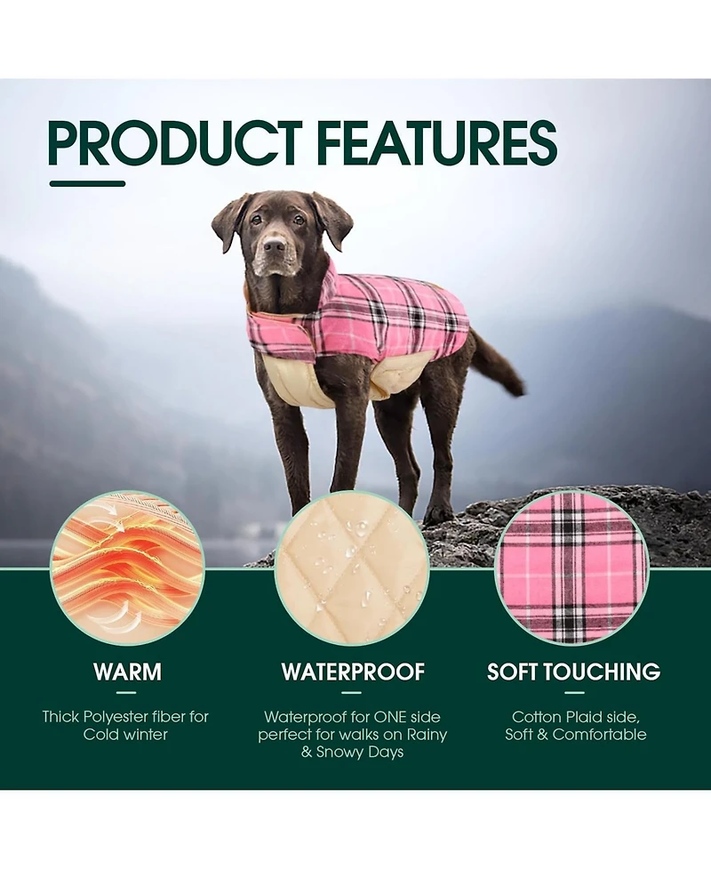 Reversible Waterproof Fleece-Lined Dog Jacket with Leash Access for Cold Weather