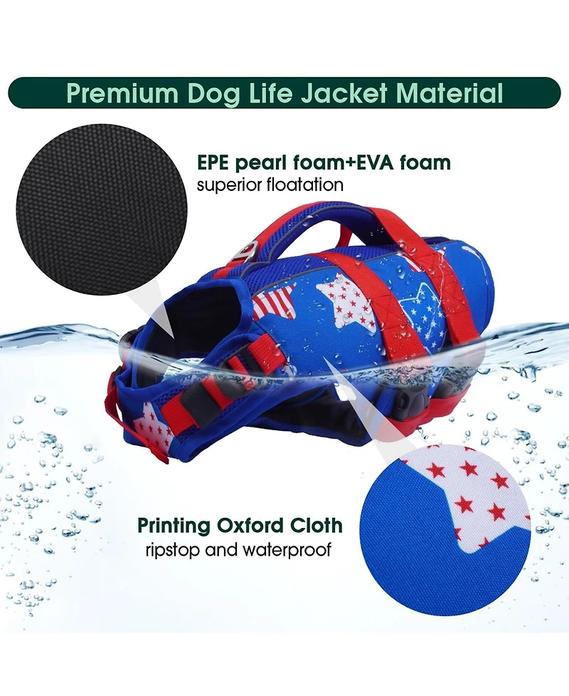Patriotic High-Flotation Ripstop Swim Vest with Rescue Handle for Dogs