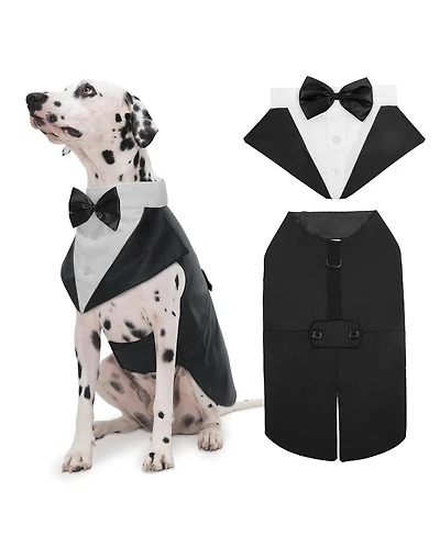 Formal Tuxedo and Bandana Two-Piece Set with Detachable Bowtie Collar for Dogs