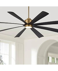 Casa Vieja 72" Grande Large Modern Indoor Ceiling Fan 8 Blade Led Light Remote Control Brass Finish Black Blades Bedroom