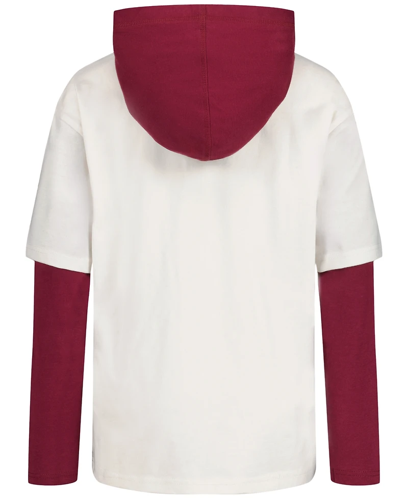 Tommy Hilfiger Boys' 4-20 H Script Hooded Doubler Long-Sleeve Drop-Shoulder T-Shirt