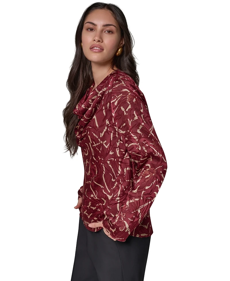 Donna Karan New York Women's Long-Sleeve Burnout Cowl-Neck Blouse