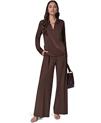 Donna Karan New York Women's Long-Sleeve Satin V-Neck Collared Blouse