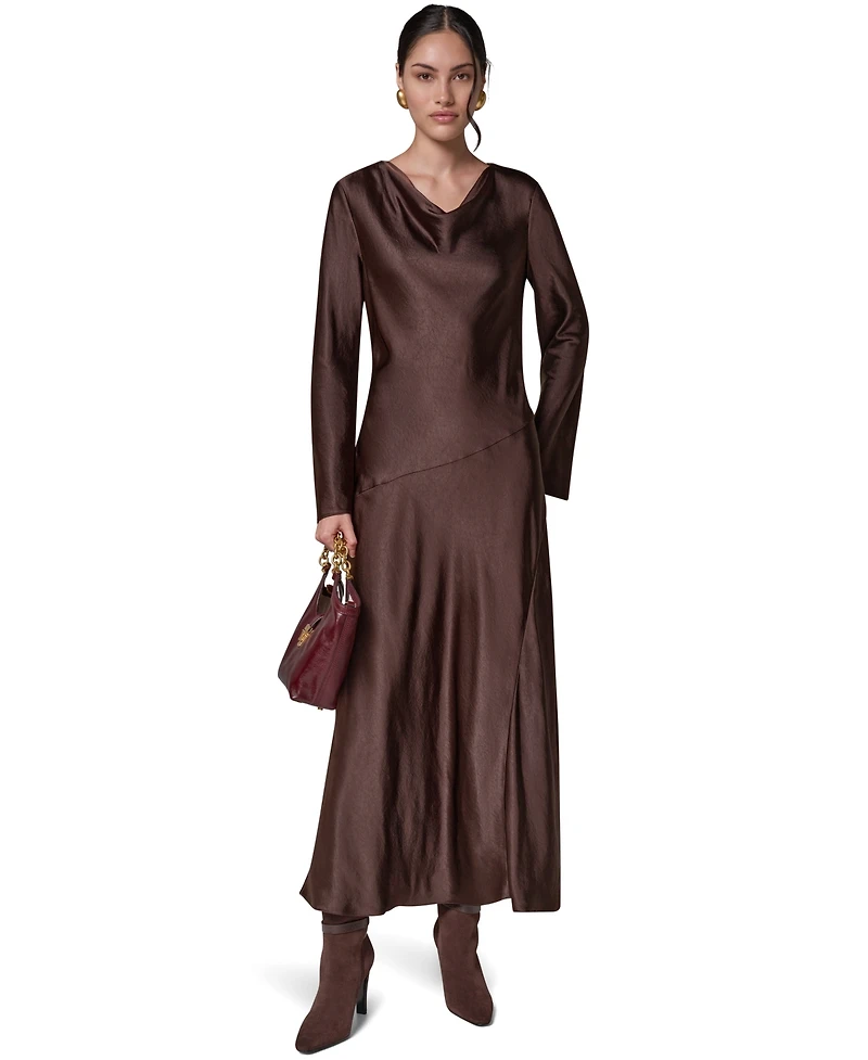 Donna Karan New York Women's Satin Cowl Neck A-Line Dress