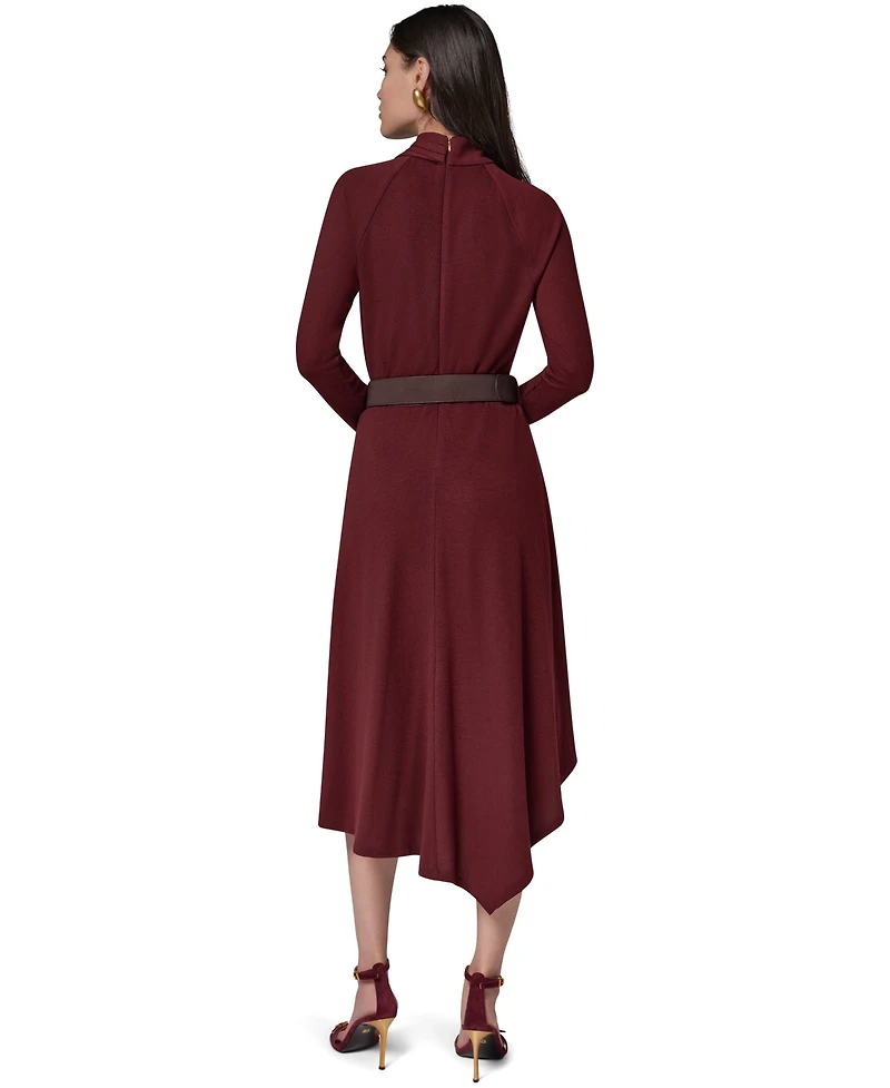 Donna Karan New York Women's Long-Sleeve Mock-Neck Asymmetrical-Hem Midi Dress