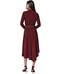Donna Karan New York Women's Long-Sleeve Mock-Neck Asymmetrical-Hem Midi Dress