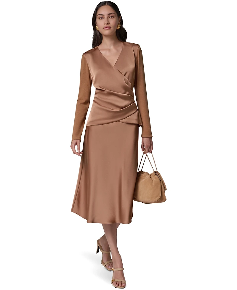Donna Karan New York Women's Satin Long-Sleeve Wrap Top
