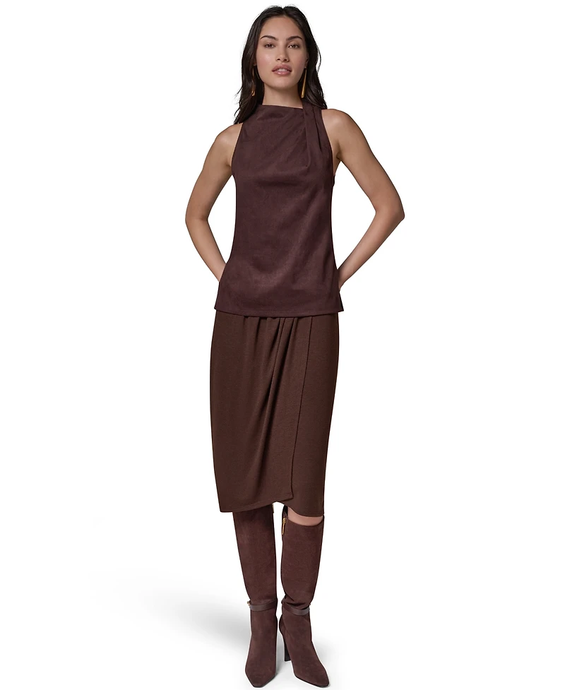 Donna Karan New York Women's Cowl Neck Mixed-Media Dressy Sleeveless Tank
