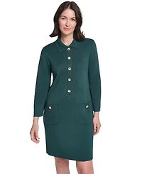 Jessica Howard Petite Long-Sleeve Button-Front Shift Sweater Dress