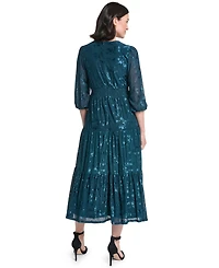 Jessica Howard Petite 3/4-Sleeve Smocked Floral Midi Dress
